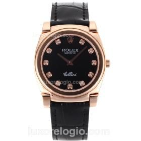 Rolex Cellini OuroRose Diamante Couro Mostrador Madreperola