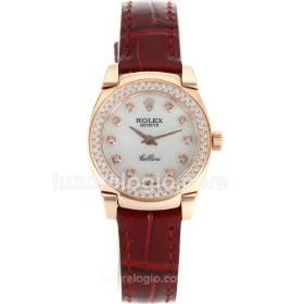 Rolex Feminino Cellini Diamante Couro Vidro Safira Nova Cole